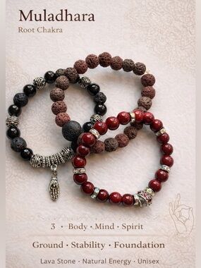 Muladhara 1st  Chakra, Coral & Lava Beaded Bracelets